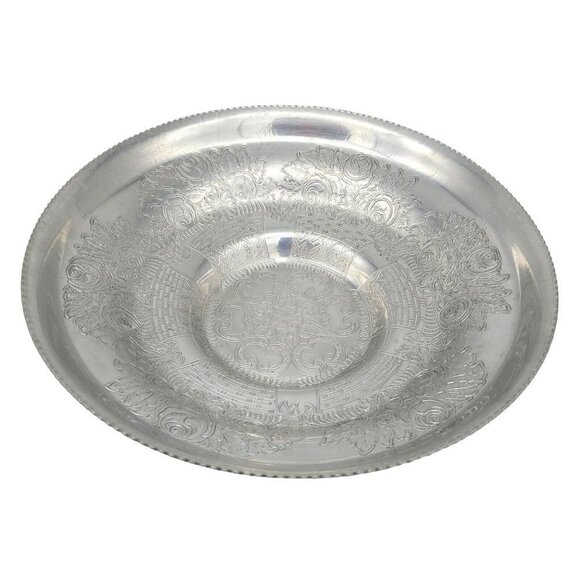 Vtg Hand Wrought Aluminum Serving Bowl Floral Roses Embossed Wilson Specialties - Picture 1 of 16